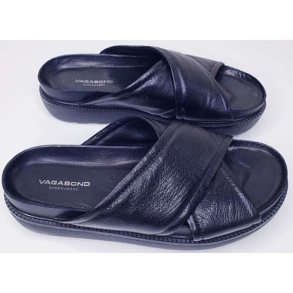 VAGABOND IRENE Cross Strap Black Leather Slide Platform Sandals Women's Size 36 - Picture 4 of 14